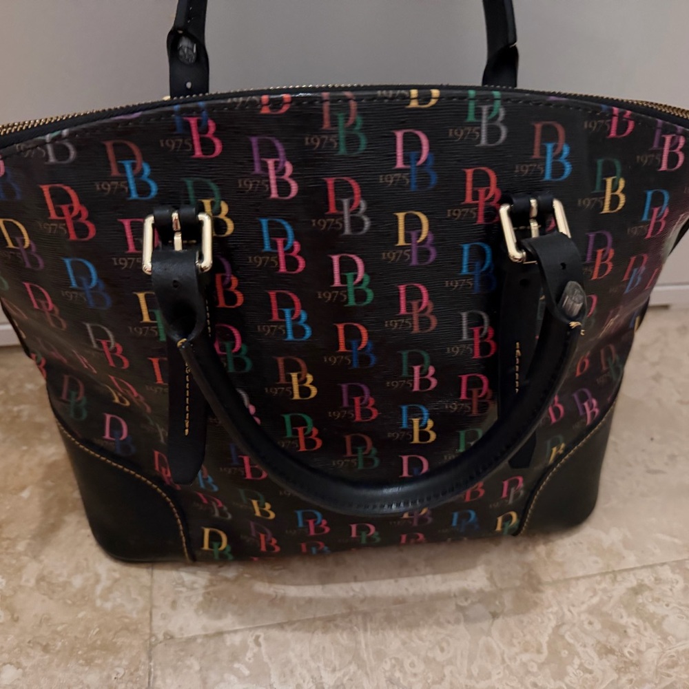Dooney & Bourke Multicolor Monogram Tote Bag Large Shoulder Purse Black Canvas - Picture 4 of 16